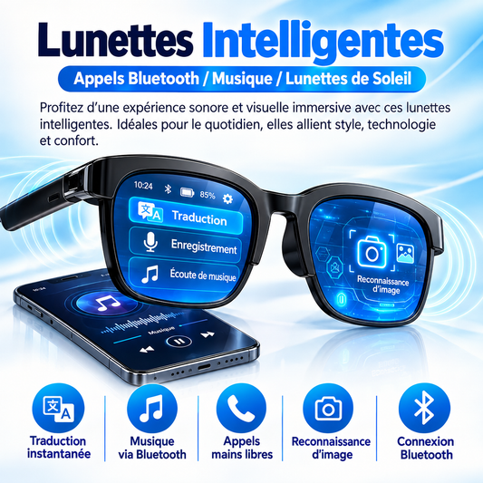 Lunettes Intelligentes 2026 : Traduction IA, Conversation Bluetooth, Enregistrement, Écoute Musicale – Lunettes de Soleil Connectées pour Hommes et Femmes